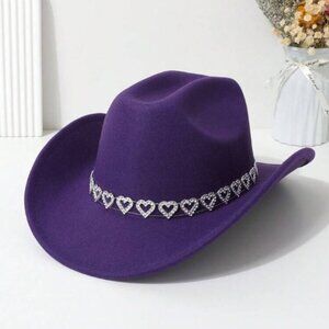 Purple Cowgirl Cowboy Hat Rhinestone Heart Band Rodeo Western Country Festival